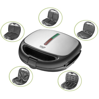 Adler Multifunctional baking device 5 in 1 AD 3040 Black, inox, Number of plates 5, Ceramic coating