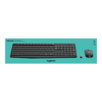 Logitech MK235 Wireless Keyboard and mouse pack, Wireless, Mouse included, Batteries included, Black, US International, 475 g Logitech MK235 Wireless Keyboard and mouse pack, Wireless, Mouse included, Batteries included, Black, US International, 475 g