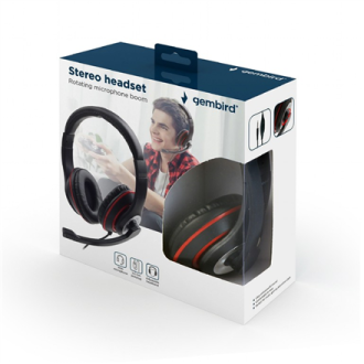Gembird Stereo headset MHS-03-BKRD Built-in microphone, Headband/On-Ear, 3.5 mm jack, Black colour with red ring