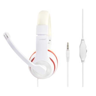 Gembird Stereo Headset MHS 03 WTRD White with Red Ring, Headset Gembird Stereo Headset MHS 03 WTRD White with Red Ring, Headset