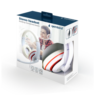 Gembird Stereo Headset MHS 03 WTRD White with Red Ring, Headset Gembird Stereo Headset MHS 03 WTRD White with Red Ring, Headset