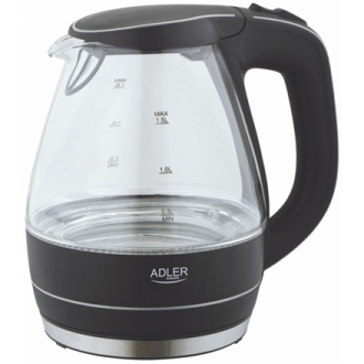 Kettle Adler Kettle AD 1224 Standard, Glass, Black, 2000 W, 360 rotational base, 1.5 L Kettle Adler Kettle AD 1224 Standard, Glass, Black, 2000 W, 360 rotational base, 1.5 L