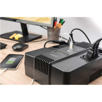 Digitus All-in-One UPS, 600VA/360W, LED 12V/7Ah x1, 4x CEE 7/7,3x IEC C13, USB, RJ45 Digitus All-in-One UPS, 600VA/360W, LED 12V/7Ah x1, 4x CEE 7/7,3x IEC C13, USB, RJ45