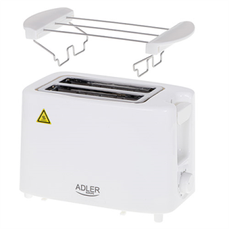 Adler Toaster AD 3223 Power 750 W, Number of slots 2, Housing material Plastic, White