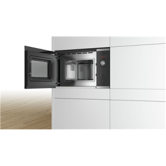 Bosch Microwave Oven BFL523MS0 20 L, Retractable, Rotary knob, Touch Control, 800 W, Stainless steel/ black, Built-in, Defrost f Bosch Microwave Oven BFL523MS0 20 L, Retractable, Rotary knob, Touch Control, 800 W, Stainless steel/ black, Built-in, Defrost f