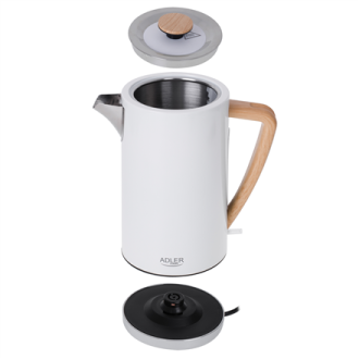 Adler Kettle AD 1347w Electric, 2200 W, 1.5 L, Stainless steel, 360 rotational base, White