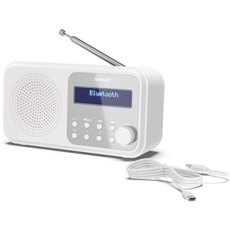 Sharp DR-P420(WH) Tokyo Portable Digital Radio, FM/DAB/DAB+, Bluetooth 5.0, USB or Battery Powered, Snowy White