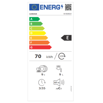 Gorenje Dishwasher GV520E15 Built-in, Width 44.8 cm, Number of place settings 9, Number of programs 5, Energy efficiency class E Gorenje Dishwasher GV520E15 Built-in, Width 44.8 cm, Number of place settings 9, Number of programs 5, Energy efficiency class E