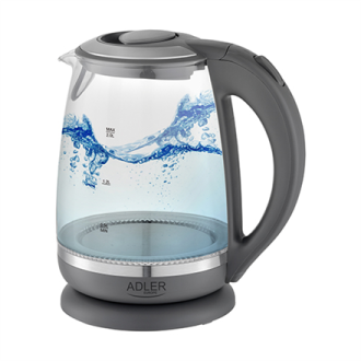 Adler Kettle AD 1286 Standard, 2200 W, 2 L, Plastic/ glass, Grey/ transparent, 360 rotational base