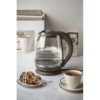 Adler Kettle AD 1286 Standard, 2200 W, 2 L, Plastic/ glass, Grey/ transparent, 360 rotational base