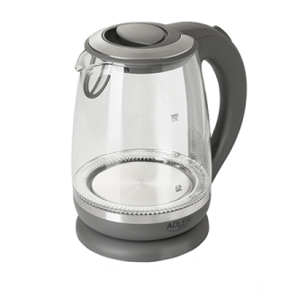 Adler Kettle AD 1286 Standard, 2200 W, 2 L, Plastic/ glass, Grey/ transparent, 360 rotational base