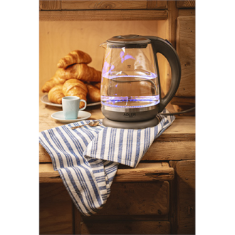 Adler Kettle AD 1286 Standard, 2200 W, 2 L, Plastic/ glass, Grey/ transparent, 360 rotational base