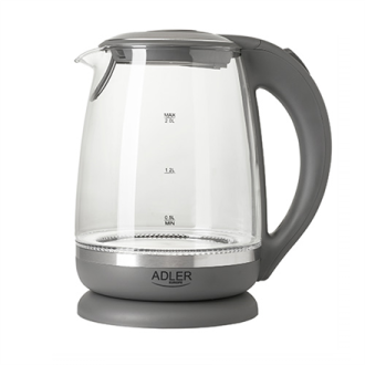 Adler Kettle AD 1286 Standard, 2200 W, 2 L, Plastic/ glass, Grey/ transparent, 360 rotational base