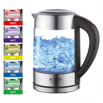 Adler Kettle AD 1247 NEW With electronic control, 1850 - 2200 W, 1.7 L, Stainless steel, glass, Stainless steel/Transparent, 360 Adler Kettle AD 1247 NEW With electronic control, 1850 - 2200 W, 1.7 L, Stainless steel, glass, Stainless steel/Transparent, 360