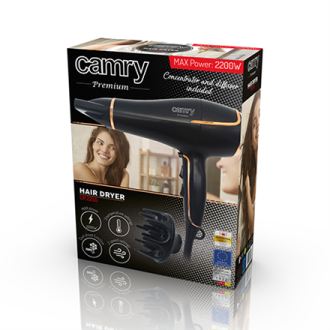 Camry Hair Dryer CR 2255 2200 W, Number of temperature settings 3, Diffuser nozzle, Black Camry Hair Dryer CR 2255 2200 W, Number of temperature settings 3, Diffuser nozzle, Black