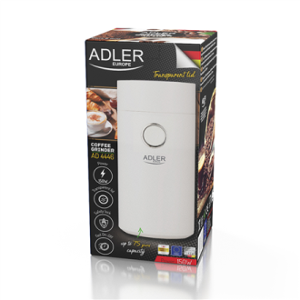Adler Coffee Mill AD 4446ws 150 W, Coffee beans capacity 75 g, White Adler Coffee Mill AD 4446ws 150 W, Coffee beans capacity 75 g, White