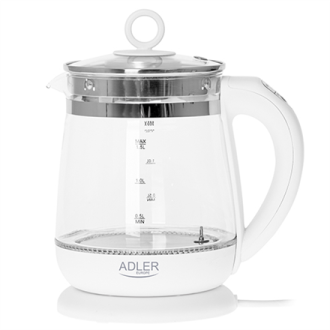 Adler Kettle AD 1299 Electric, 2200 W, 1.5 L, Glass/Stainless steel, 360 rotational base, White Adler Kettle AD 1299 Electric, 2200 W, 1.5 L, Glass/Stainless steel, 360 rotational base, White