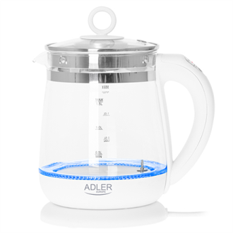 Adler Kettle AD 1299 Electric, 2200 W, 1.5 L, Glass/Stainless steel, 360 rotational base, White Adler Kettle AD 1299 Electric, 2200 W, 1.5 L, Glass/Stainless steel, 360 rotational base, White