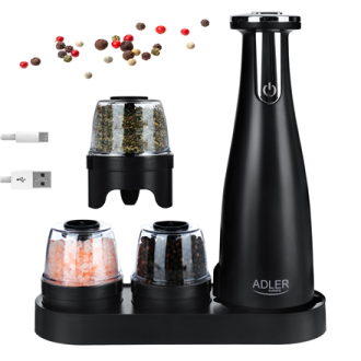 Adler Electric Salt and pepper grinder AD 4449b 7 W, Housing material ABS plastic, Lithium, Matte Black Adler Electric Salt and pepper grinder AD 4449b 7 W, Housing material ABS plastic, Lithium, Matte Black