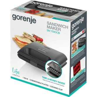 Gorenje Sandwich maker SM703GCB 700 W, Number of plates 3, Number of pastry 2, Black