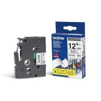 Brother TZ-S231 Strong Adhesive Laminated Tape Black on White, TZe, 1.2 cm, 8 m