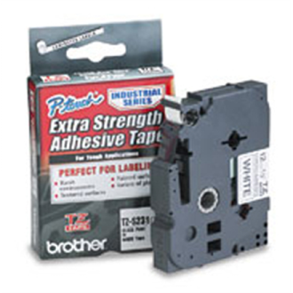 Brother TZ-S231 Strong Adhesive Laminated Tape Black on White, TZe, 1.2 cm, 8 m