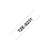 Brother TZ-S231 Strong Adhesive Laminated Tape Black on White, TZe, 1.2 cm, 8 m Brother TZ-S231 Strong Adhesive Laminated Tape Black on White, TZe, 1.2 cm, 8 m