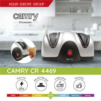 Camry Knife sharpener CR 4469 Electric, Black/Silver, 60 W, 2 Camry Knife sharpener CR 4469 Electric, Black/Silver, 60 W, 2