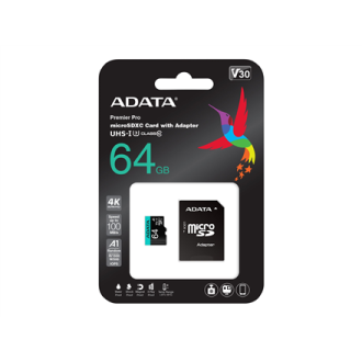 ADATA Premier Pro UHS-I U3 V30S 64 GB MicroSDXC Flash memory class 10 Adapter ADATA Premier Pro UHS-I U3 V30S 64 GB MicroSDXC Flash memory class 10 Adapter