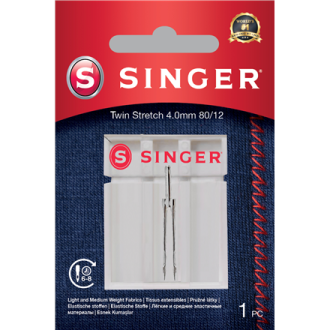 Singer | Twin Stretch Needle, Decorative, 4.0 80/12 1PK Singer | Twin Stretch Needle, Decorative, 4.0 80/12 1PK