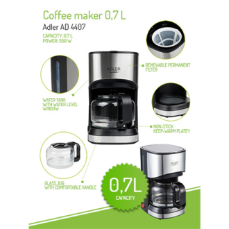 Adler Coffee maker AD 4407 Drip 550 W Black Adler Coffee maker AD 4407 Drip 550 W Black