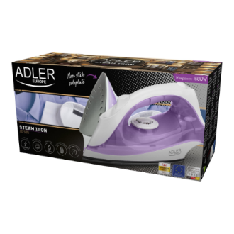 Iron | Adler | AD 5019 | With cord | 1600 W | Water tank capacity 100 ml | Continuous steam 10 g/min | Violet/White Iron | Adler | AD 5019 | With cord | 1600 W | Water tank capacity 100 ml | Continuous steam 10 g/min | Violet/White