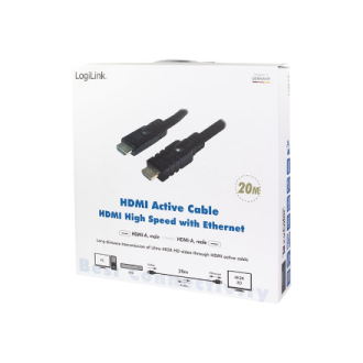 Logilink, CHA0020, 20m, Active, HDMI cable, type A male, - HDMI type A male, black. | Logilink | HDMI to HDMI | 20 m Logilink, CHA0020, 20m, Active, HDMI cable, type A male, - HDMI type A male, black. | Logilink | HDMI to HDMI | 20 m