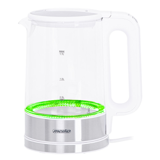Mesko | Kettle | MS 1301w | Electric | 1850 W | 1.7 L | Glass/Stainless steel | 360 rotational base | White