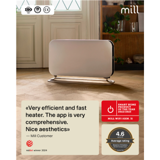 Mill | Portable Heater | CO1500MAXWIFI3 | Convection Heater | 1500 W | Suitable for rooms up to 14-18 m | White | IPX4 Mill | Portable Heater | CO1500MAXWIFI3 | Convection Heater | 1500 W | Suitable for rooms up to 14-18 m | White | IPX4