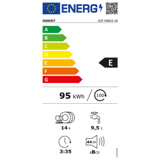 INDESIT Dishwasher | D2F HD624 AS | Free standing | Width 60 cm | Number of place settings 14 | Number of programs 9 | Energy ef