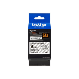 Brother | TZe-S121 Strong Adhesive Laminated Tape | Black on Clear | TZe | 8 m | 9 cm