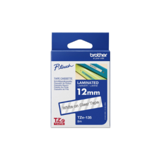 Brother | TZe-135 Laminated Tape | White on Clear | TZe | 8 m | 1.2 cm Brother | TZe-135 Laminated Tape | White on Clear | TZe | 8 m | 1.2 cm
