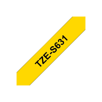 Brother | TZe-S631 Strong Adhesive Laminated Tape | Black on Yellow | TZe | 8 m | 1.2 cm Brother | TZe-S631 Strong Adhesive Laminated Tape | Black on Yellow | TZe | 8 m | 1.2 cm
