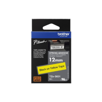 Brother | TZe-S631 Strong Adhesive Laminated Tape | Black on Yellow | TZe | 8 m | 1.2 cm Brother | TZe-S631 Strong Adhesive Laminated Tape | Black on Yellow | TZe | 8 m | 1.2 cm