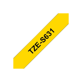 Brother | TZe-S631 Strong Adhesive Laminated Tape | Black on Yellow | TZe | 8 m | 1.2 cm Brother | TZe-S631 Strong Adhesive Laminated Tape | Black on Yellow | TZe | 8 m | 1.2 cm