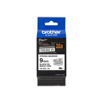 Brother | TZe-S221 Strong Adhesive Laminated Tape | Black on White | TZe | 8 m | 9 cm Brother | TZe-S221 Strong Adhesive Laminated Tape | Black on White | TZe | 8 m | 9 cm