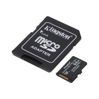 Kingston | UHS-I | 64 GB | microSDHC/SDXC Industrial Card | Flash memory class Class 10, UHS-I, U3, V30, A1 | SD Adapter Kingston | UHS-I | 64 GB | microSDHC/SDXC Industrial Card | Flash memory class Class 10, UHS-I, U3, V30, A1 | SD Adapter