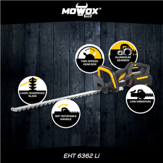 MoWox | 62V Excel Series Hand Held Battery Hedge Trimmer With Rotating Handle (Without Battery and Charger) | EHT 6362 Li | Cord MoWox | 62V Excel Series Hand Held Battery Hedge Trimmer With Rotating Handle (Without Battery and Charger) | EHT 6362 Li | Cord