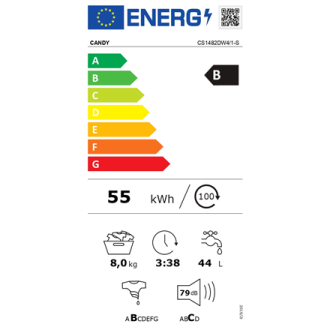 Candy | Washing Machine | CS1482DW4/1-S | Energy efficiency class B | Front loading | Washing capacity 8 kg | 1400 RPM | Depth 5 Candy | Washing Machine | CS1482DW4/1-S | Energy efficiency class B | Front loading | Washing capacity 8 kg | 1400 RPM | Depth 5
