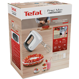 TEFAL | Hand mixer | HT461138 Prep'Mix+ | Hand Mixer | 500 W | Number of speeds 5 | Turbo mode | White/Grey TEFAL | Hand mixer | HT461138 Prep'Mix+ | Hand Mixer | 500 W | Number of speeds 5 | Turbo mode | White/Grey