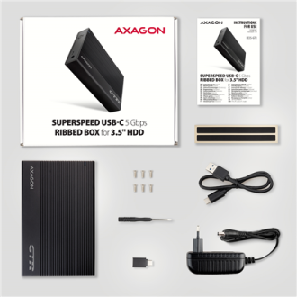 AXAGON Ribbed aluminum USB 3.2 Gen 1 - SATA 6G external box for 3.5 AXAGON Ribbed aluminum USB 3.2 Gen 1 - SATA 6G external box for 3.5