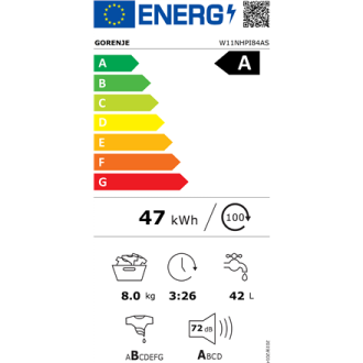 Gorenje | Washing Machine | W11NHPI84AS | Energy efficiency class A | Front loading | Washing capacity 8 kg | 1400 RPM | Depth 5 Gorenje | Washing Machine | W11NHPI84AS | Energy efficiency class A | Front loading | Washing capacity 8 kg | 1400 RPM | Depth 5