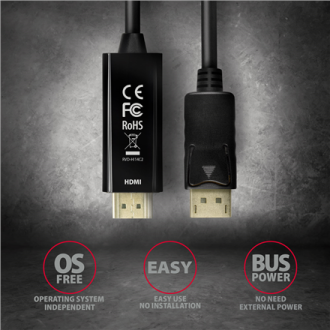 AXAGON | Active cable | DisplayPort to HDMI | 1.8 m AXAGON | Active cable | DisplayPort to HDMI | 1.8 m