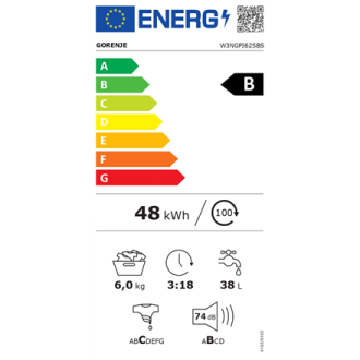 Gorenje | Washing Machine | W3NGPI62SBS | Energy efficiency class B | Front loading | Washing capacity 6 kg | 1200 RPM | Depth 4 Gorenje | Washing Machine | W3NGPI62SBS | Energy efficiency class B | Front loading | Washing capacity 6 kg | 1200 RPM | Depth 4